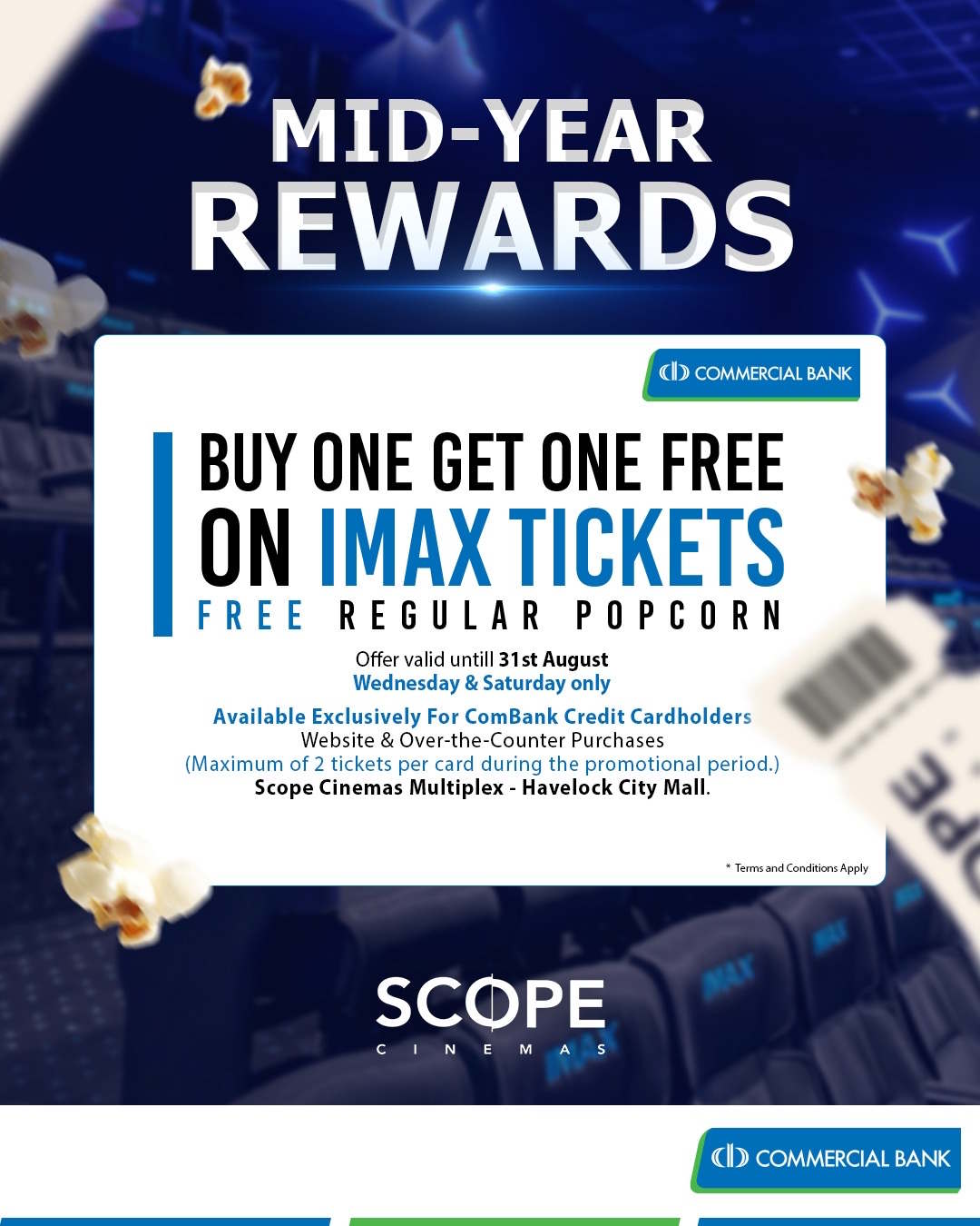 BUY ONE GET ONE FREE ON IMAX TICKETS + FREE REGULAR POPCORN COMMERCIAL BANK CREDIT CARDHOLDERS image